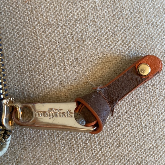 Spartina 449 Large Zipper Wallet Crossbody Cream Navy Green Leather Linen - Picture 5 of 11